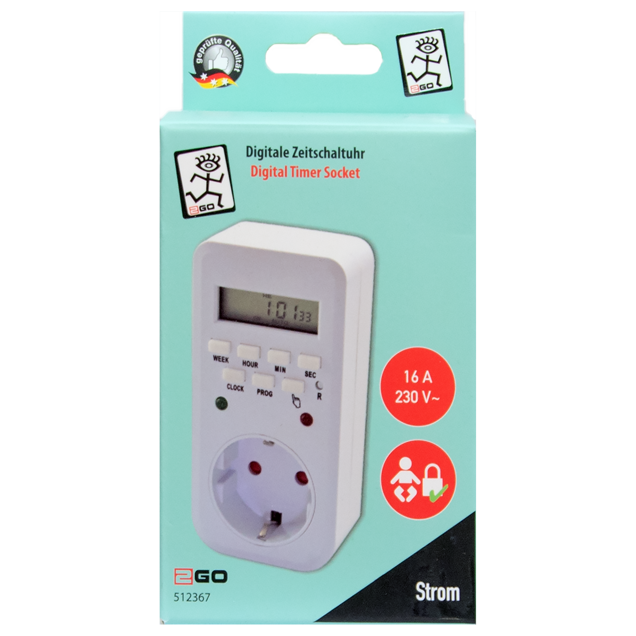 Digitale Wochen-Zeitschaltuhr - 3 Schalterstellungen - programmierbar - 16 A - 3680 W - weiß - Verpackung