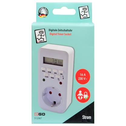 Digitale Wochen-Zeitschaltuhr - 3 Schalterstellungen - programmierbar - 16 A - 3680 W - weiß - Verpackung