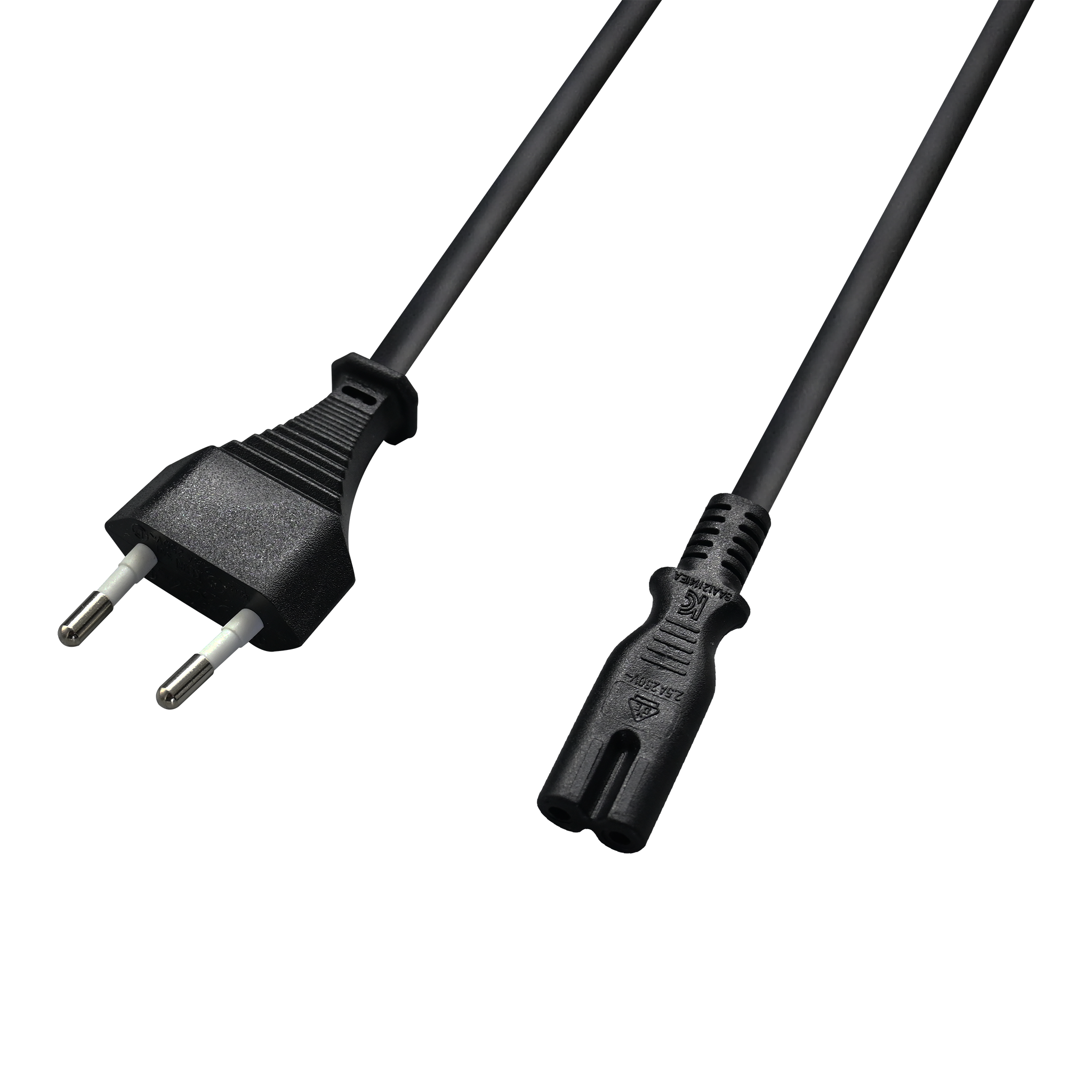Euro-Netzkabel 2-polig – C7 auf Euro-Stecker - 10A - 2400W - 200cm - schwarz