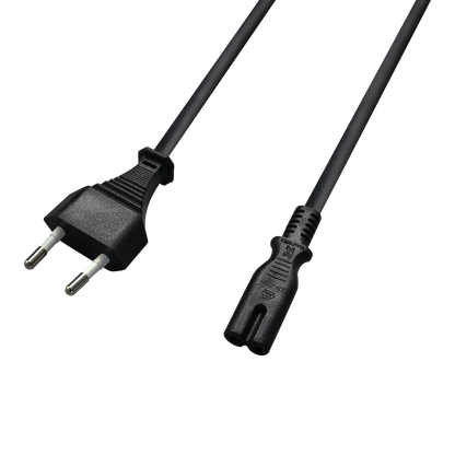 Euro-Netzkabel 2-polig – C7 auf Euro-Stecker - 10A - 2400W - 200cm - schwarz