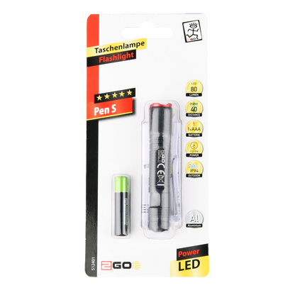 Taschenlampe "Pen S" - Aluminium - 80 Lumen - IPX4 - schwarz - Verpackung