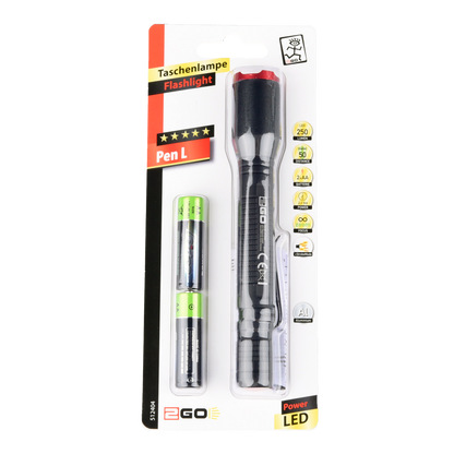 Taschenlampe "Pen L" - 250 Lumen - zoombar - 3 Modi - schwarz - Verpackung