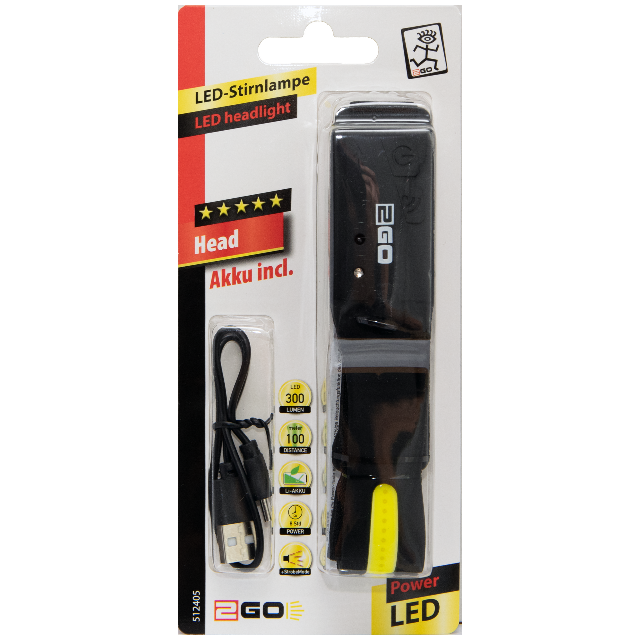LED Stirnlampe - Lichtband - LED-Spot - größenverstellbar - schwarz - Verpackung