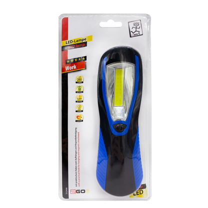LED Lampe "Work" - 250 Lumen - Magnet auf Rückseite - Haken - schwarz/blau - Verpackung