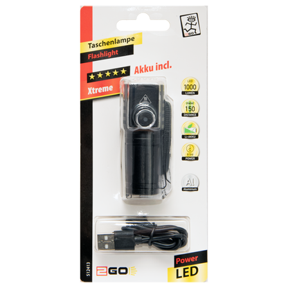 LED Leuchte "Xtreme" - 3 LEDs - 1000 Lumen - 900 mAh Akku - Gürtelclip - schwarz - Verpackung