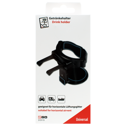Getränke-Halter - für die Lüftung - 5,5 cm bis 8,0 cm Durchmesser - Anti-Rutsch-Pads - schwarz - Verpackung