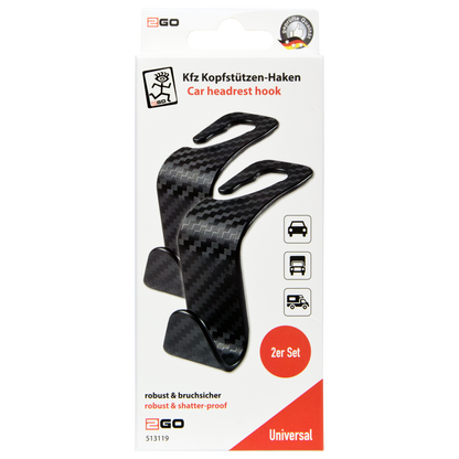 Universal Haken für die Kfz-Kopfstütze - Carbon-Optik - 2er Set - schwarz - Verpackung