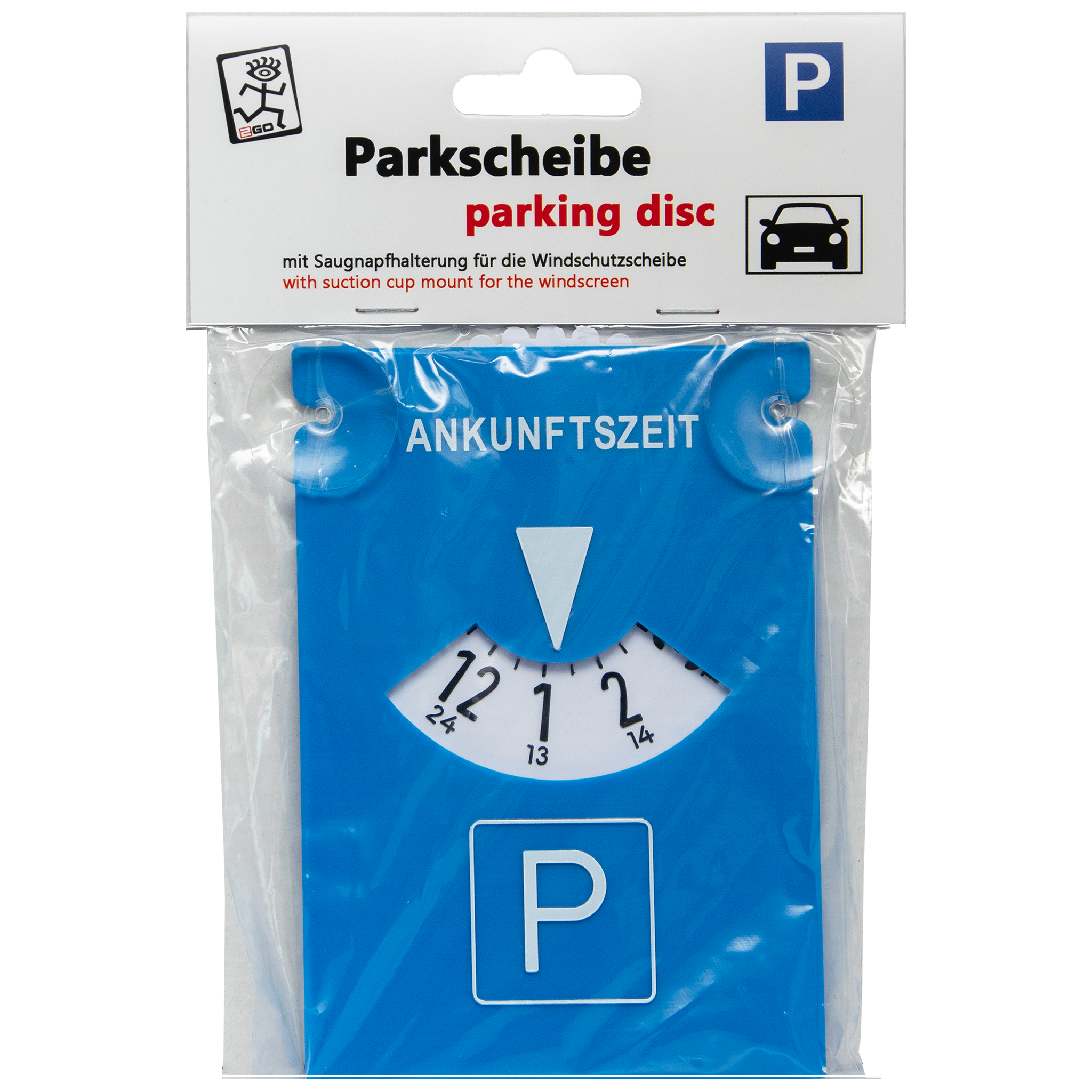 Parkscheibe mit Saugnäpfen auf der Front