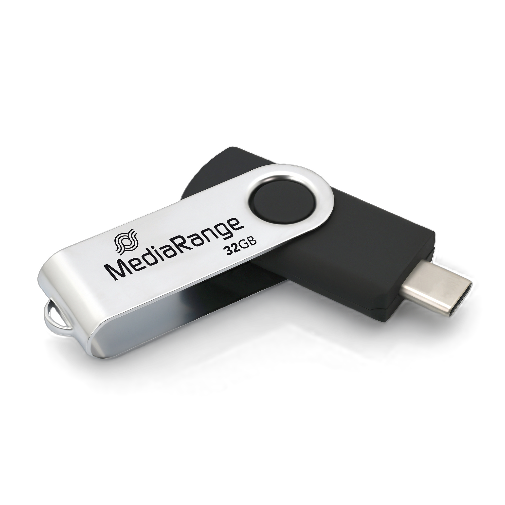 MediaRange USB Type-C 3.2 Gen 1 Flash-Speicherstick, Drehgehäuse, Silber/Schwarz, 32 GB