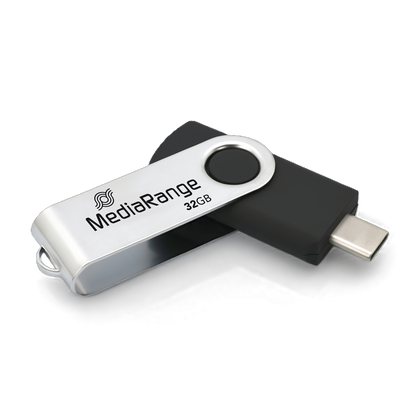 MediaRange USB Type-C 3.2 Gen 1 Flash-Speicherstick, Drehgehäuse, Silber/Schwarz, 32 GB