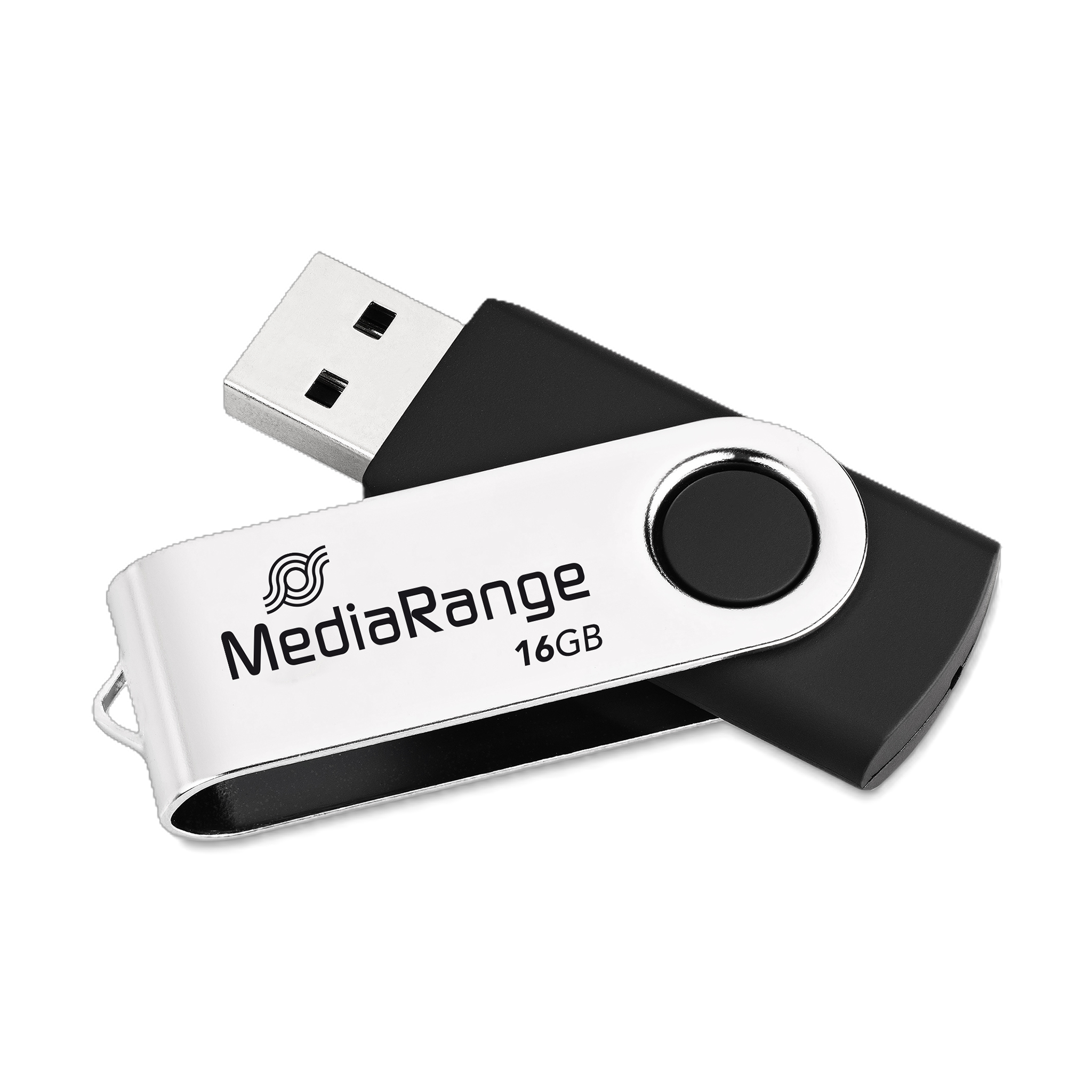 MediaRange USB 2.0 Flash-Speicherstick, Drehgehäuse, Silber/Schwarz, 16 GB