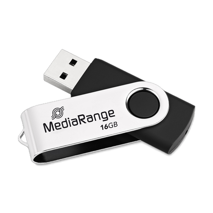 MediaRange USB 2.0 Flash-Speicherstick, Drehgehäuse, Silber/Schwarz, 16 GB
