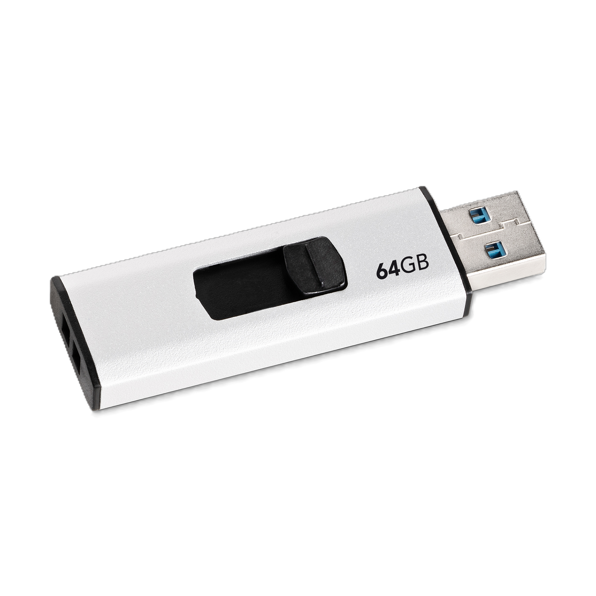 MediaRange USB 3.2 Gen 1 Flash-Speicherstick mit Schiebemechanismus und Schlüsselanhänger, Silber/Schwarz, 64 GB