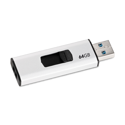 MediaRange USB 3.2 Gen 1 Flash-Speicherstick mit Schiebemechanismus und Schlüsselanhänger, Silber/Schwarz, 64 GB