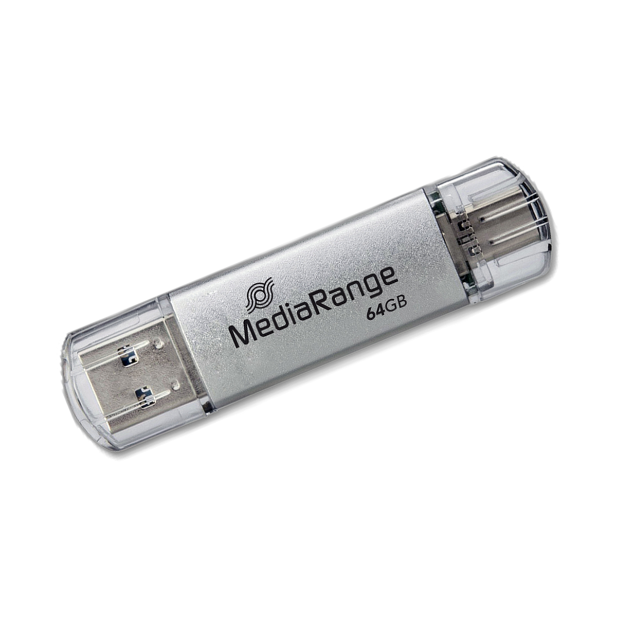 MediaRange USB 3.2 Gen 1 Combo Flash-Speicherstick mit USB-A und USB-C, mit Schutzkappen, Silber