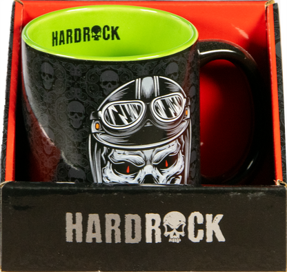 Keramiktasse – HardRock, Motiv „Helm mit Brille“