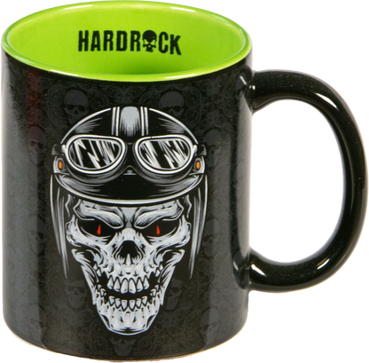 Keramiktasse – HardRock, Motiv „Helm mit Brille“