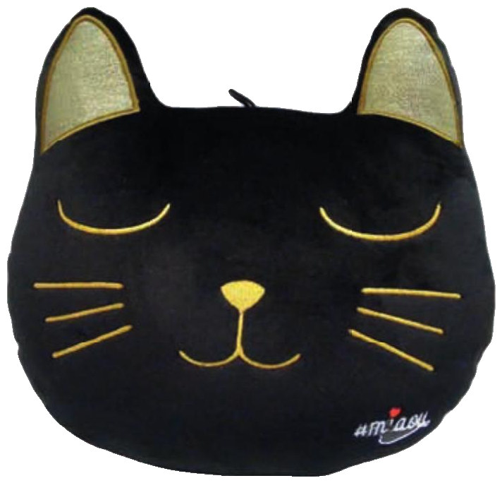 Deko Plüschkissen – 20 cm – Miaou, Farbe Schwarz / Gold