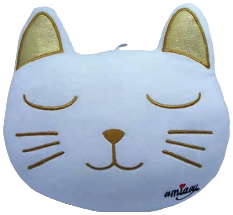 Deko Plüschkissen – 20 cm – Miaou, Farbe Weiß / Gold