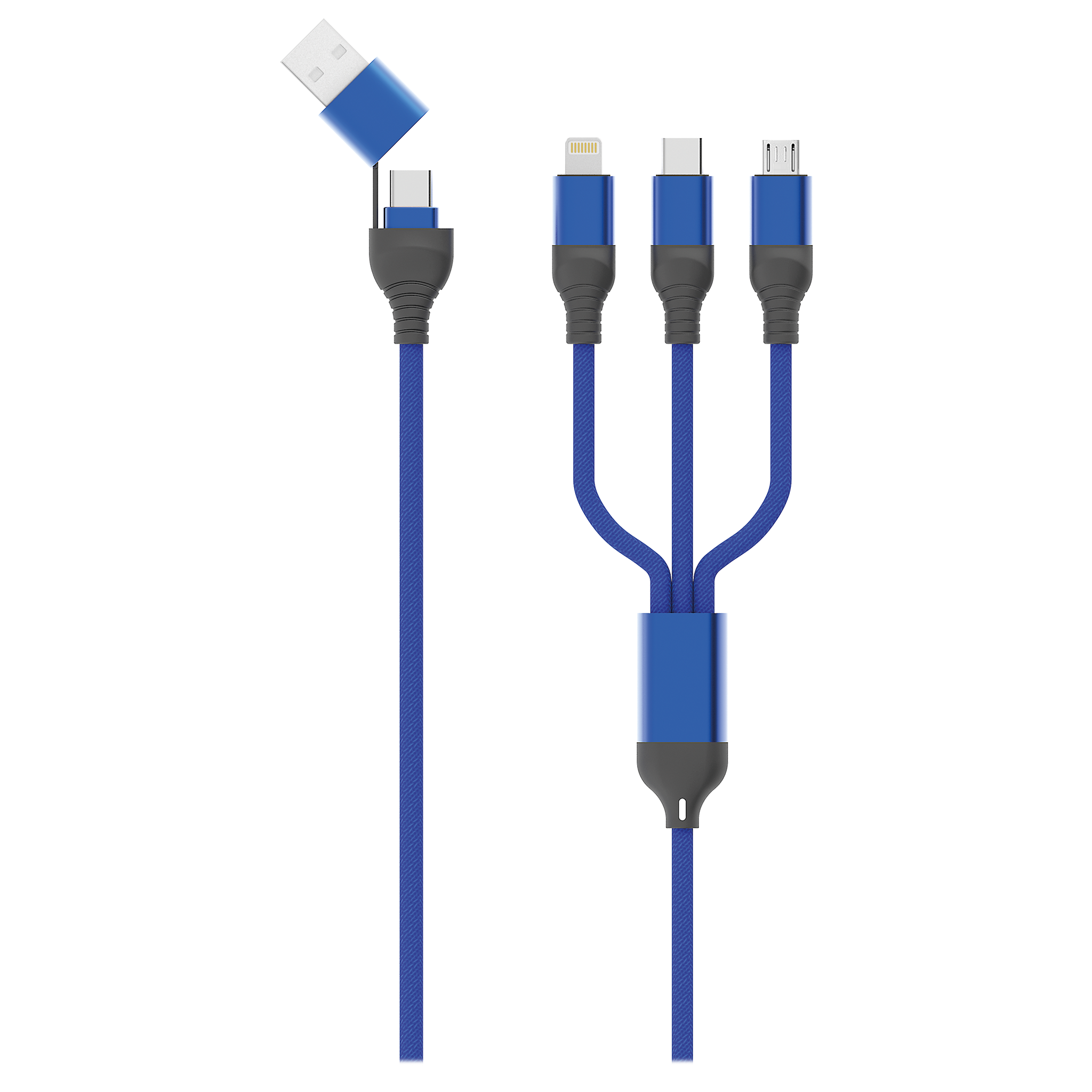 All in One USB Ladekabel - USB A / USB Type-C auf Micro-USB / 8-Pin (Lightning) / USB Type-C - 120 cm - diverse Farben (auf Kartonkarte)