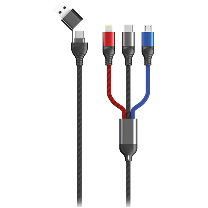 All in One USB Ladekabel - USB A / USB Type-C auf Micro-USB / 8-Pin (Lightning) / USB Type-C - 120 cm - diverse Farben (auf Kartonkarte)