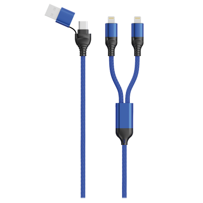 USB Ladekabel DUO - USB A oder USB Type-C auf 2 x Lightning - 120 cm - blau