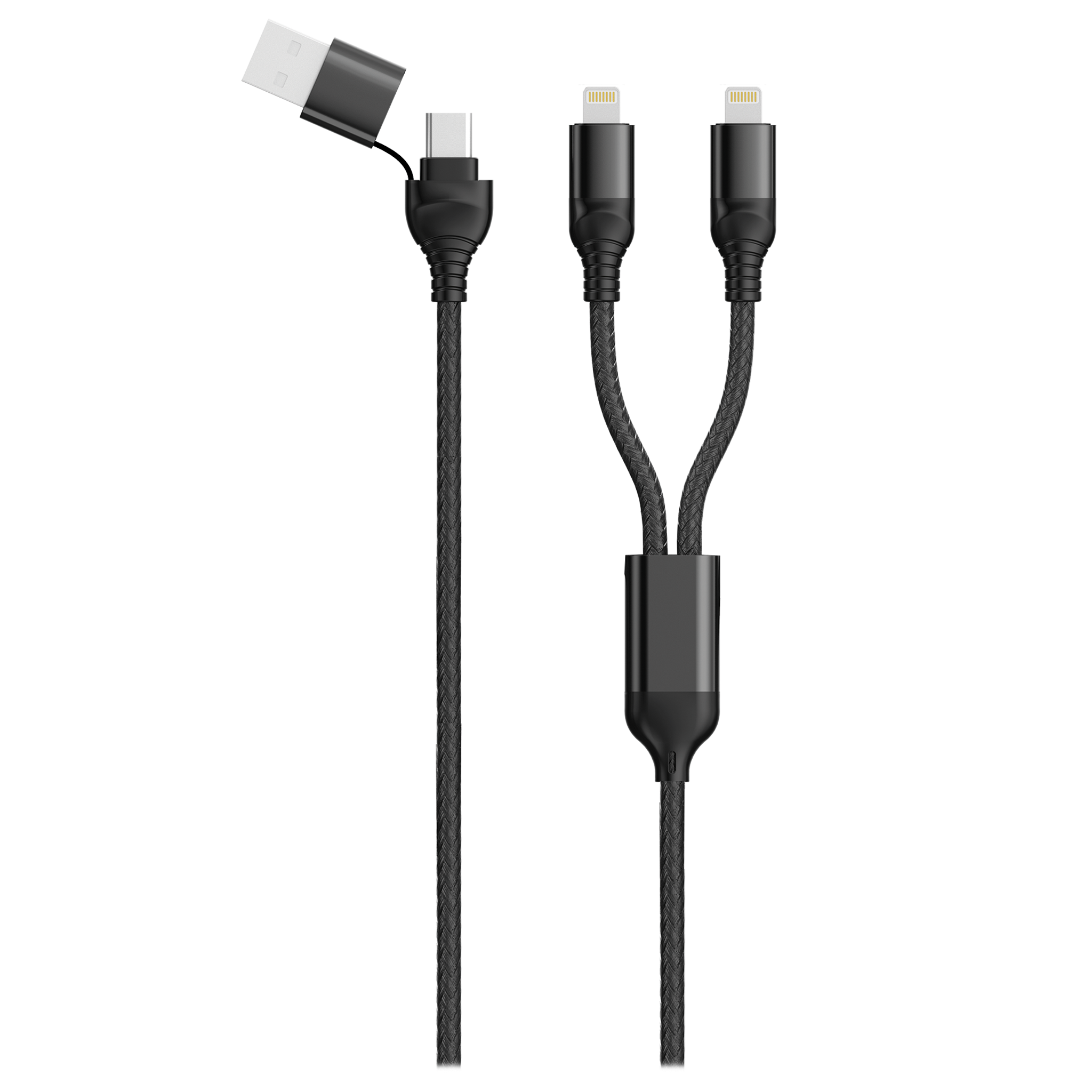 USB Ladekabel DUO - USB A oder USB Type-C auf 2 x Lightning - 120 cm - schwarz