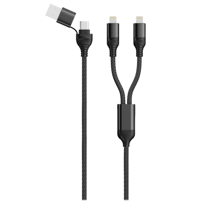 USB Ladekabel DUO - USB A oder USB Type-C auf 2 x Lightning - 120 cm - schwarz
