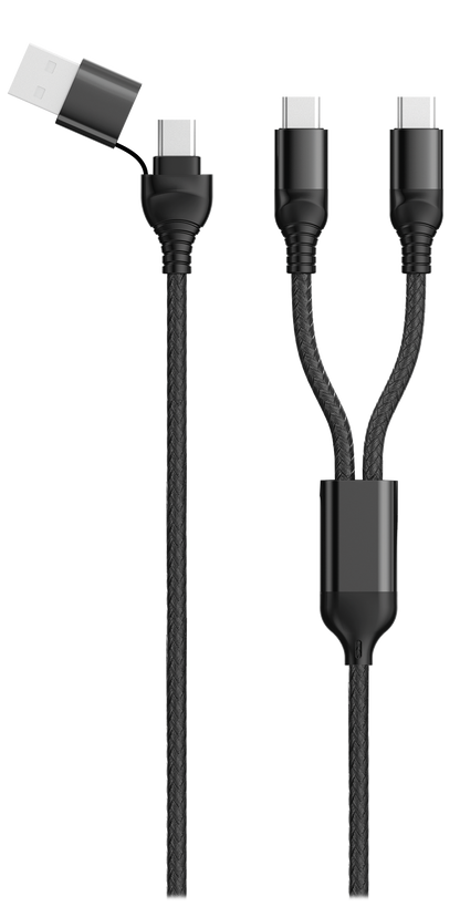 Duo USB Ladekabel - USB A / USB Type-C <-> 2x Apple 8-Pin / USB Type-C - 120 mm - diverse Farben