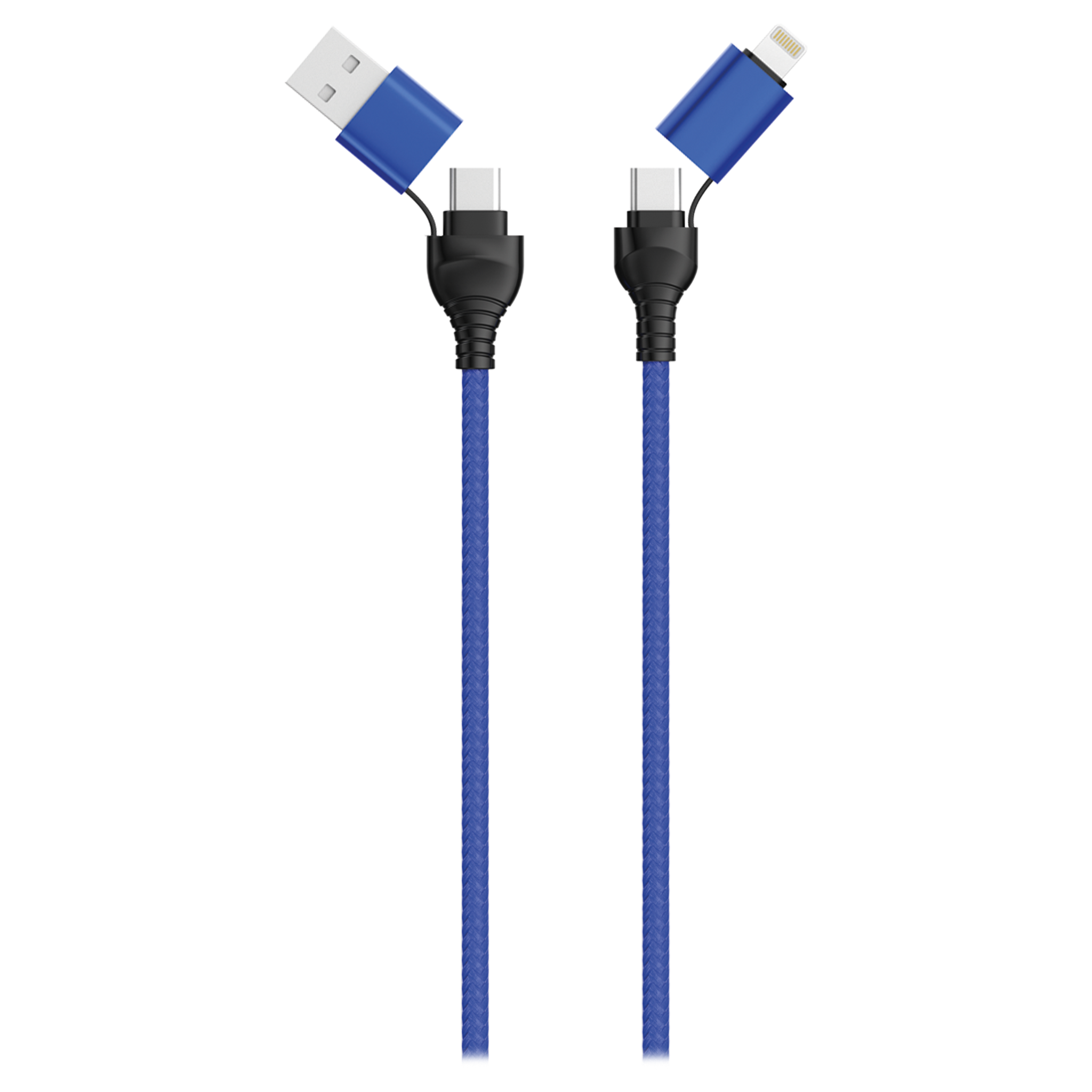 4 in 1 USB Ladekabel - USB A oder USB Type-C auf Lightning oder USB Type-C -  120 cm - blau
