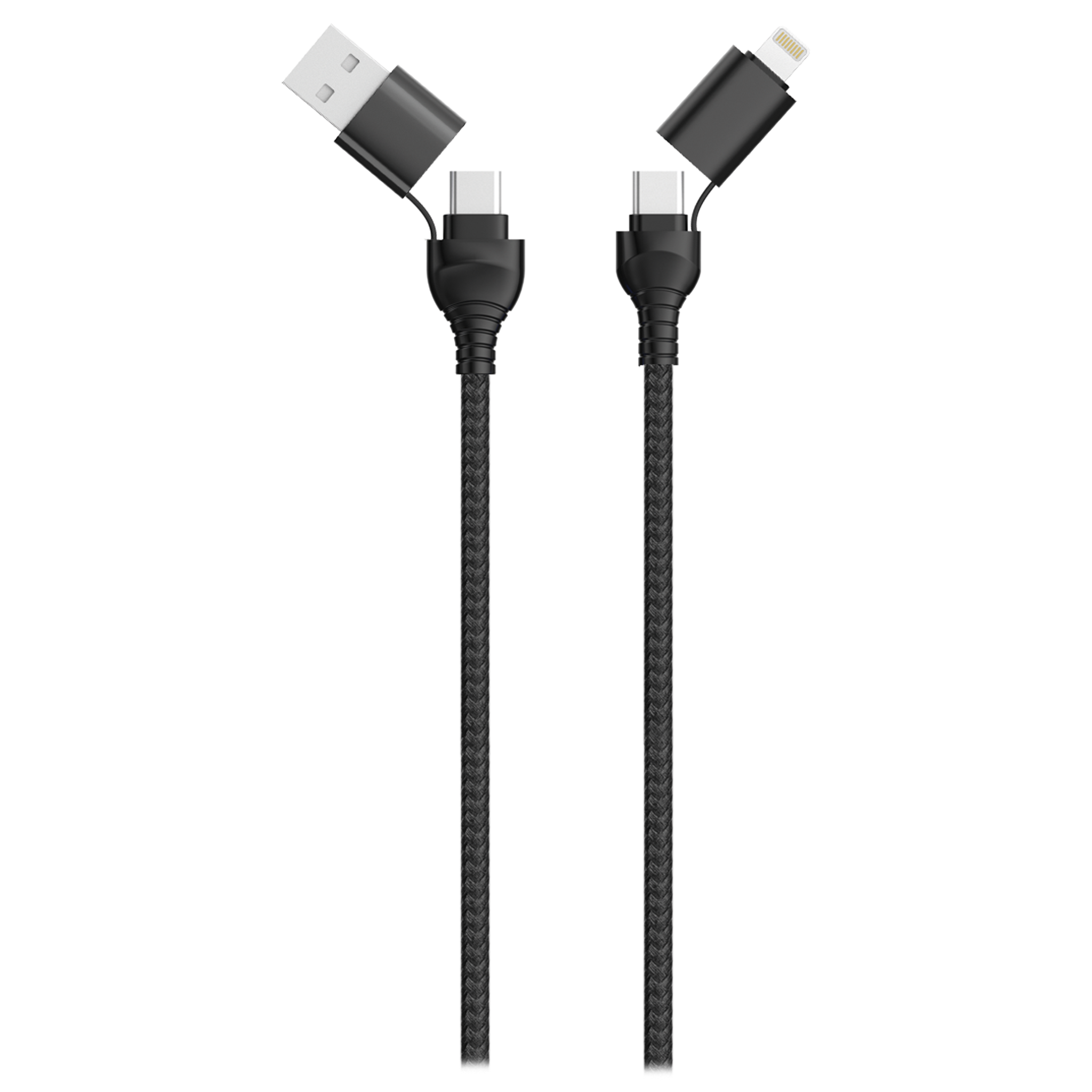 4 in 1 USB Ladekabel - USB A oder USB Type-C auf Lightning oder USB Type-C -  120 cm - schwarz