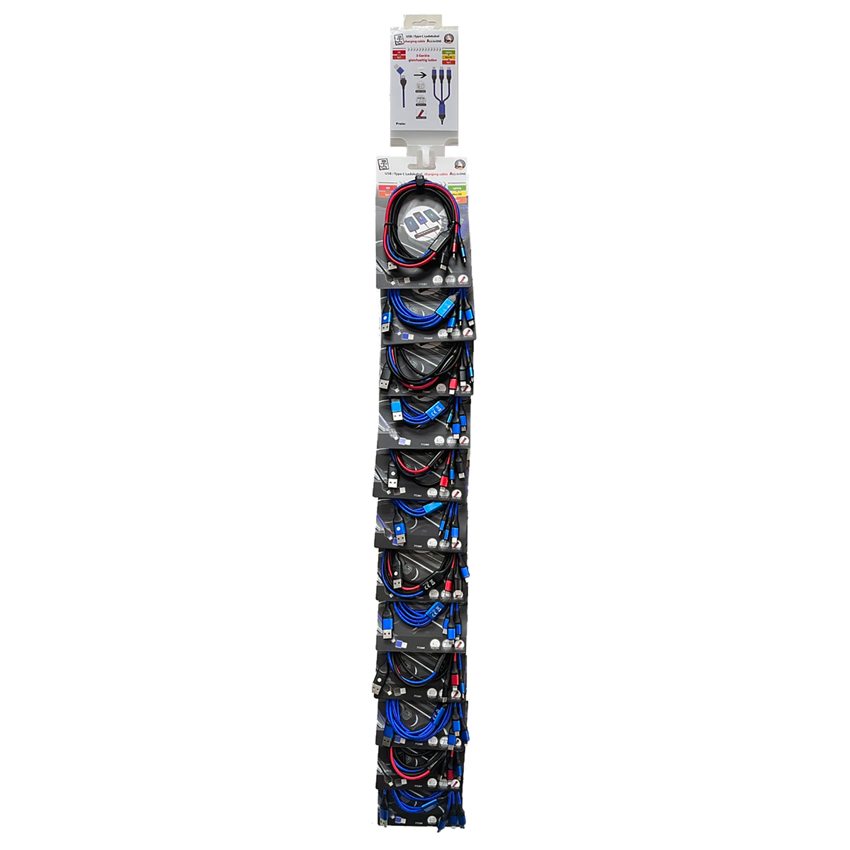 Ready2Sell Strip - USB A / USB Type-C Multi-Ladekabel - Nylonummantelung - blau & multicolor - 12 Stück