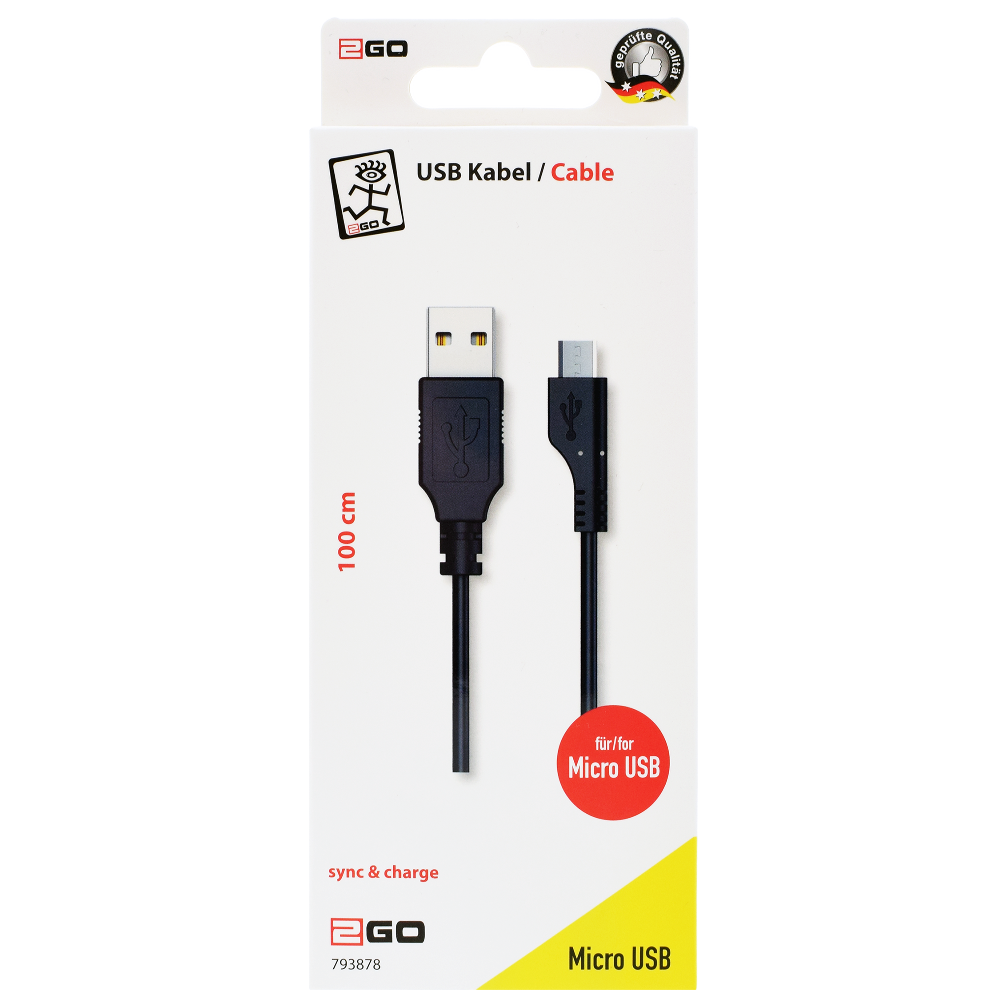 USB Datenkabel - USB A auf Micro-USB - 100 cm - schwarz - Verpackung