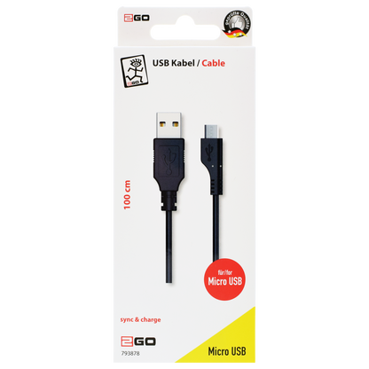 USB Datenkabel - USB A auf Micro-USB - 100 cm - schwarz - Verpackung