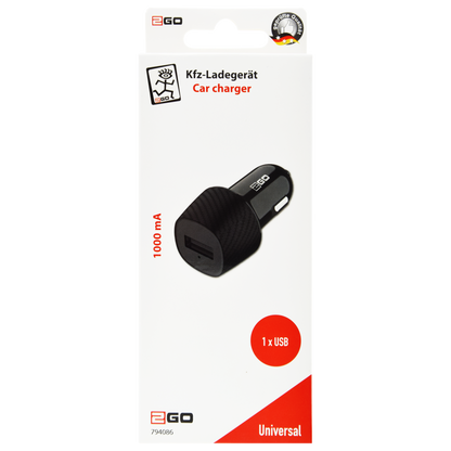 USB Kfz-Ladegerät - 1 x USB - 1000 ma - schwarz - Verpackung