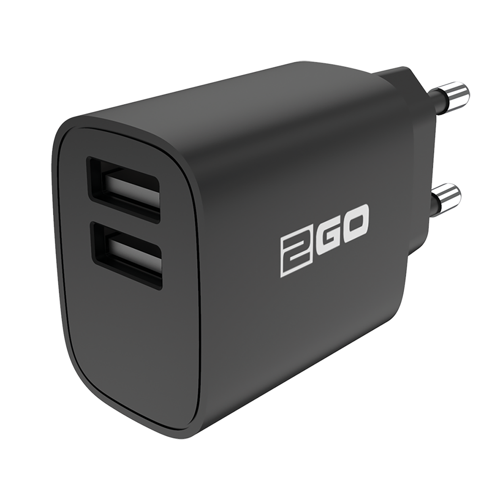 Netz-Ladegerät - 2 x USB A - 10 W - 2000 mA - schwarz