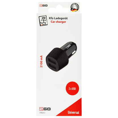 Kfz-Ladegerät 12 V / 24 V - 2 x USB A - 10 W - 2000 mA - schwarz