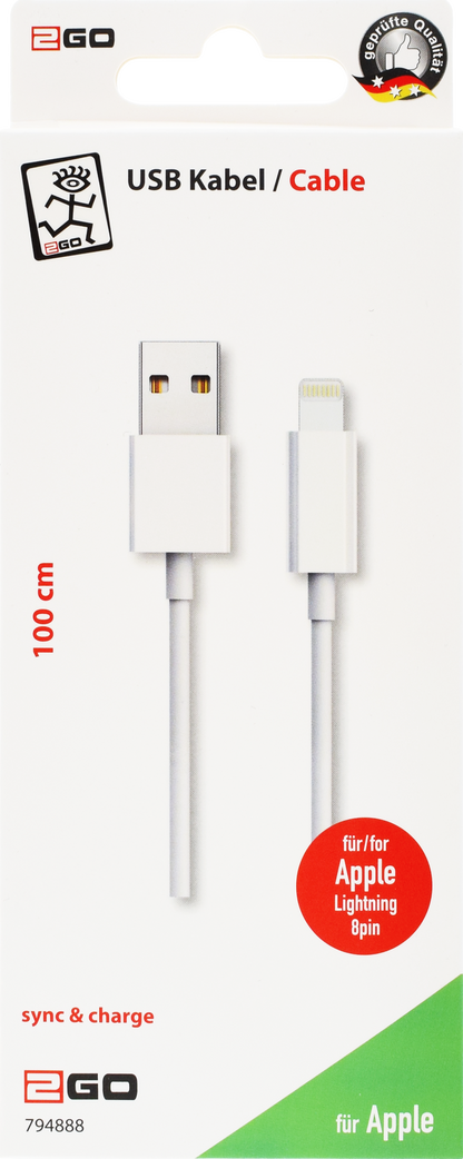 USB Datenkabel - USB A <-> Apple 8-Pin - 100 cm - weiß