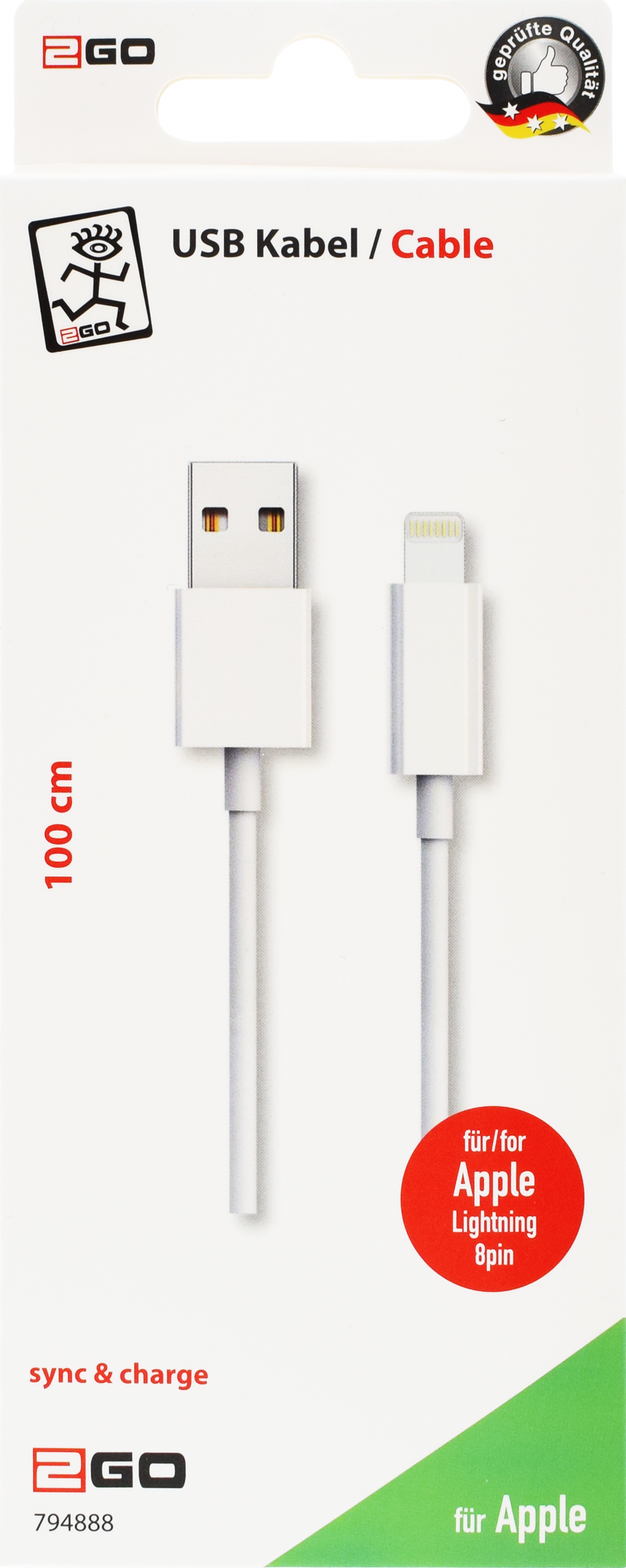 USB Datenkabel - USB A <-> Apple 8-Pin - 100 cm - weiß