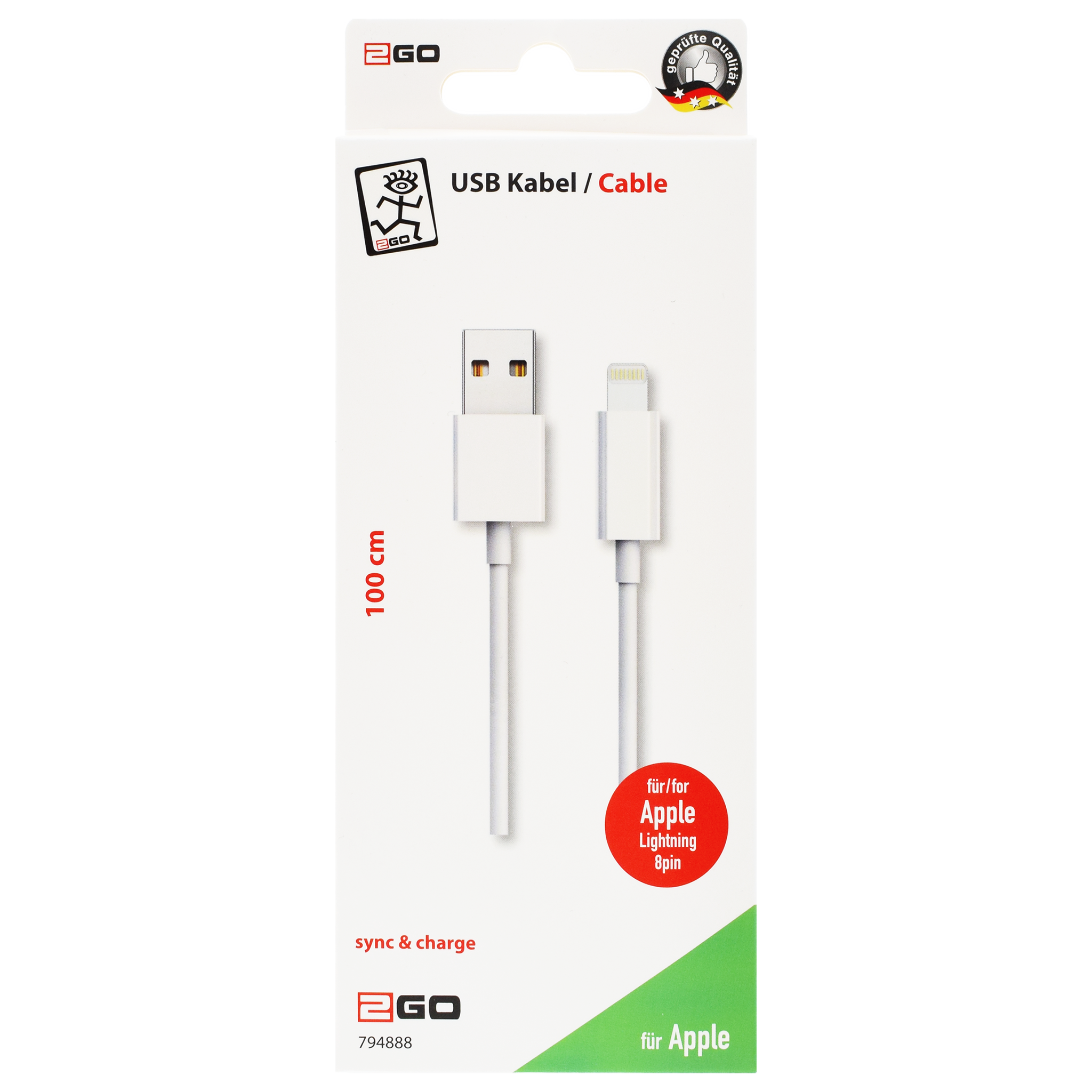 USB Datenkabel - USB A auf Lightning - 100 cm - weiß - Verpackung