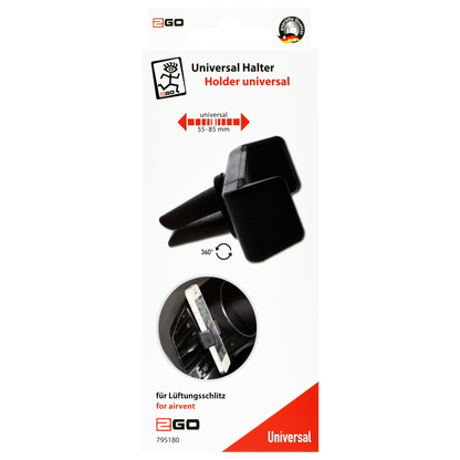 Universal Halter für die Kfz-Lüftung - 55 mm - 85 mm Breite - 360° rotierbar - schwarz - Verpackung