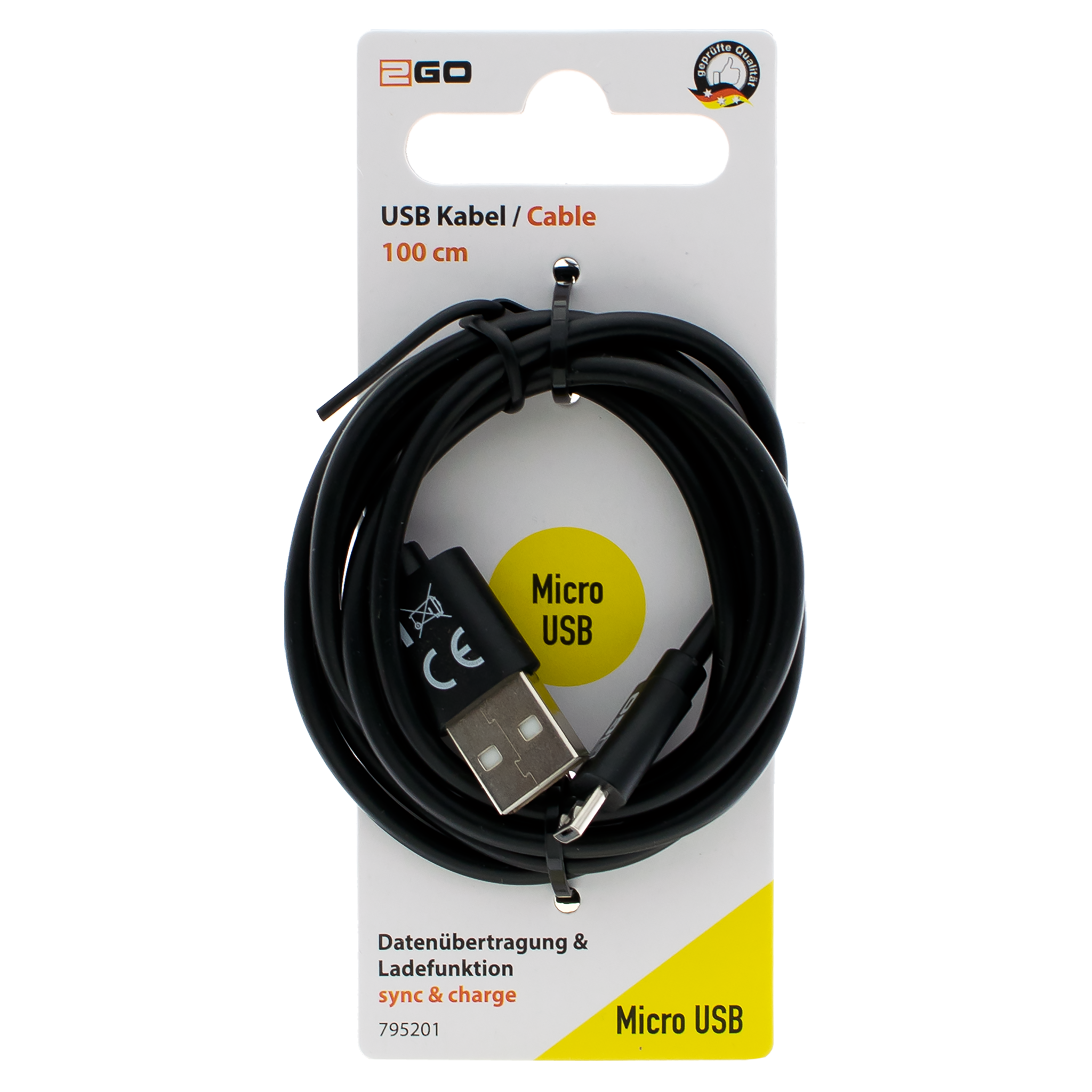 USB Datenkabel - USB A auf Micro-USB - 100 cm - schwarz - Verpackung