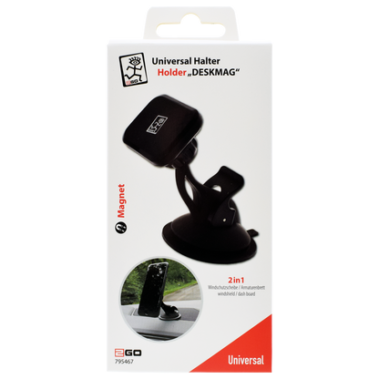 Universal Halterung "Deskmag" - für die Windschutzscheibe oder das Armaturenbrett - schwarz - Verpackung