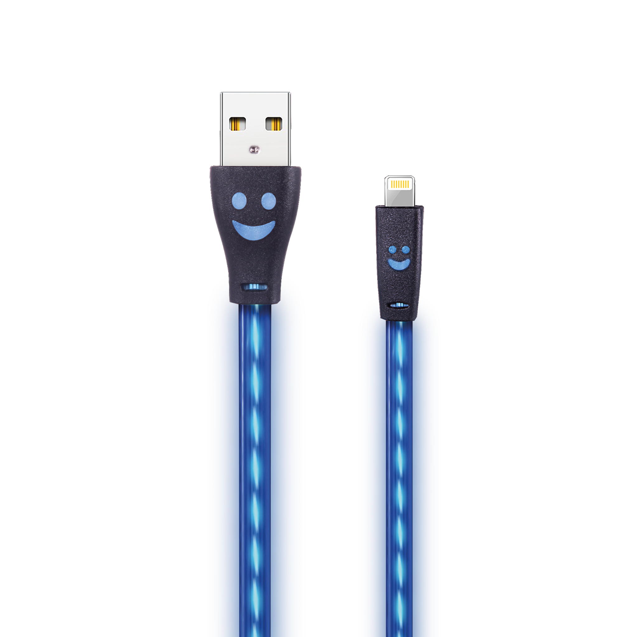 USB Datenkabel - 3 Anschlussvarianten - 100 cm - transparent mit blauem LED-Lauflicht
