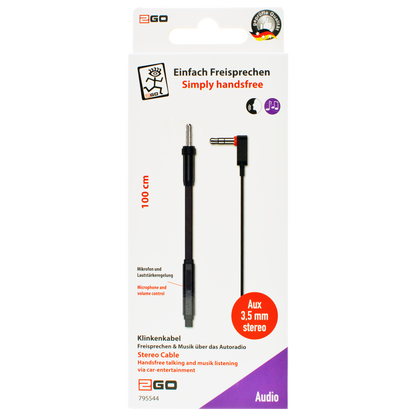 Audio-Kabel - Klinke auf Klinke - mit Mikrofon und Lautstärkeregelung - Winkelstecker - 100 cm - Verpackung