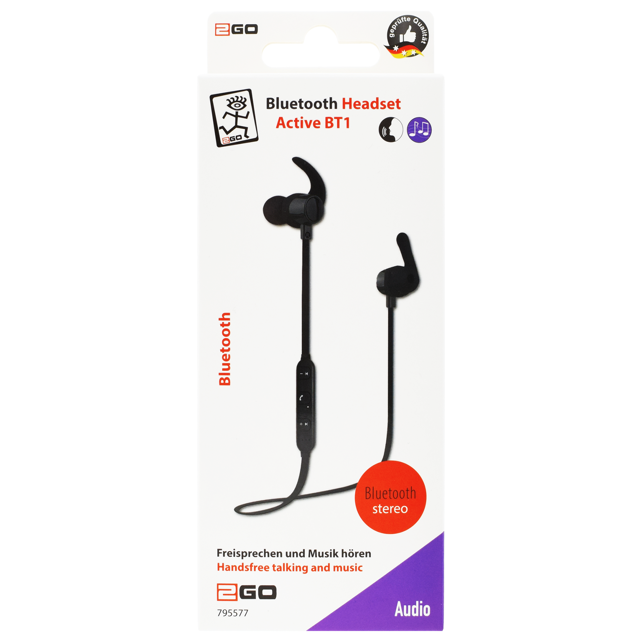 Bluetooth Sport Headset Active BT1 - Dynamic Bass - integrierte Steuerung - Li-Polymer-Akku - schwarz - Verpackung