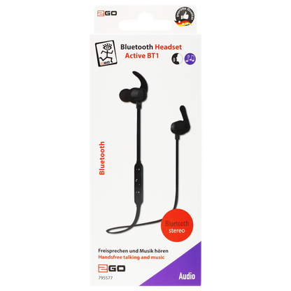 Bluetooth Sport Headset Active BT1 - Dynamic Bass - integrierte Steuerung - Li-Polymer-Akku - schwarz - Verpackung