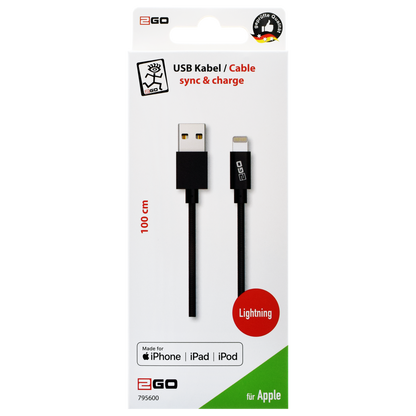 USB Datenkabel - MFI - USB A auf Lightning - 100 cm - grau - Verpackung