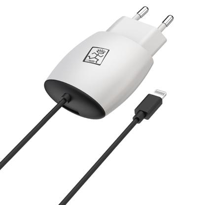 Netzladegerät 100 V - 240 V mit USB A Buchse und Lightning-Kabel - 2400 mA - weiß