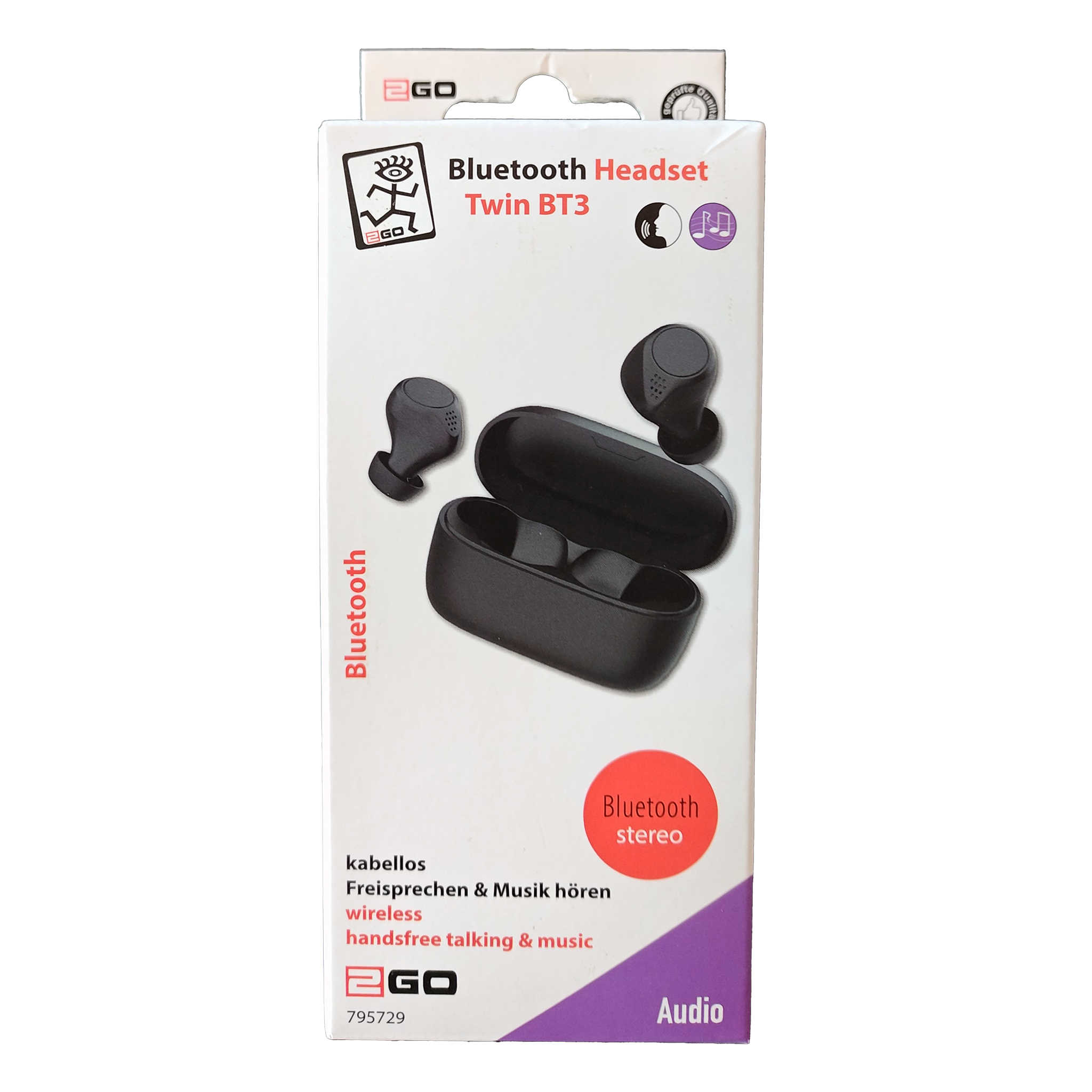 Bluetooth Headset Twin BT - Ladebox - Touch-Steuerung - schwarz - Verpackung
